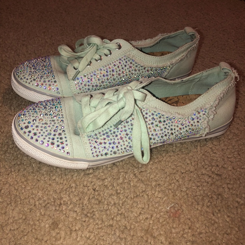 Gianni Bini iced mint colored rhinestone sneakers
